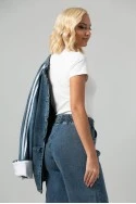 Σετ jean jacket military με ρίγες και jean wide leg με λάστιχο μπλε