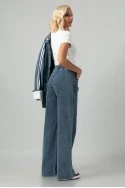Σετ jean jacket military με ρίγες και jean wide leg με λάστιχο μπλε