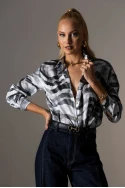 Πουκάμισο zebra print με μεταλλιζέ όψη γκρι