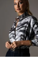 Πουκάμισο zebra print με μεταλλιζέ όψη γκρι