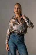 Πουκάμισο tie dye print με μεταλλιζέ όψη μπεζ