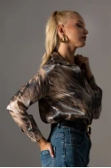Πουκάμισο tie dye print με μεταλλιζέ όψη μπεζ