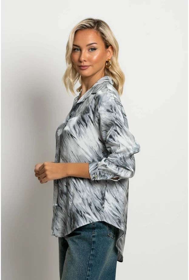 Πουκάμισο tie dye print με μεταλλιζέ όψη μαύρο