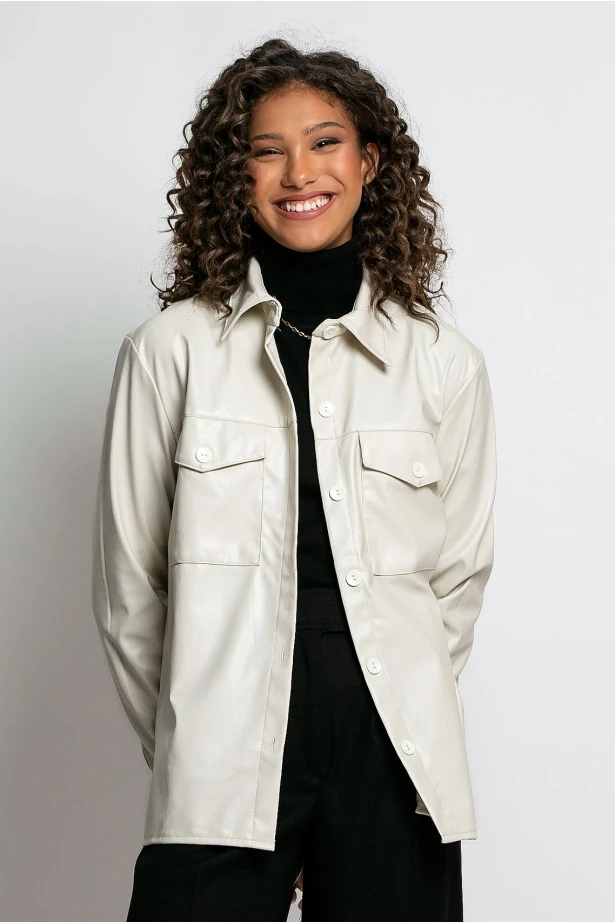 Jacket δερματίνη με κουμπιά μπεζ Jacket δερματίνη με κουμπιά μπεζ