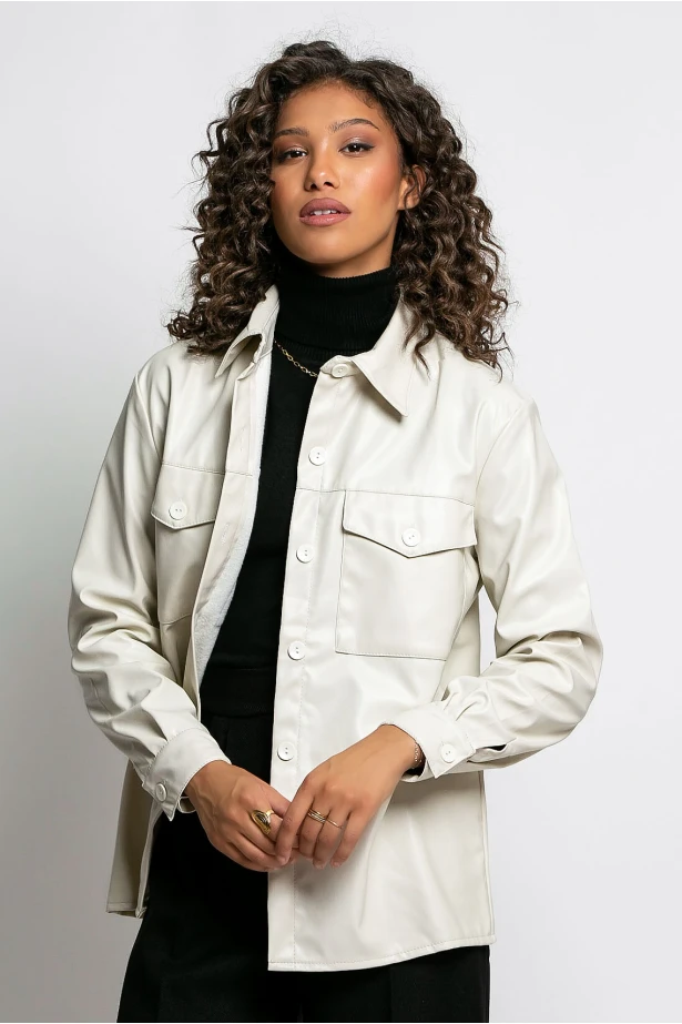 Jacket δερματίνη με κουμπιά μπεζ Jacket δερματίνη με κουμπιά μπεζ