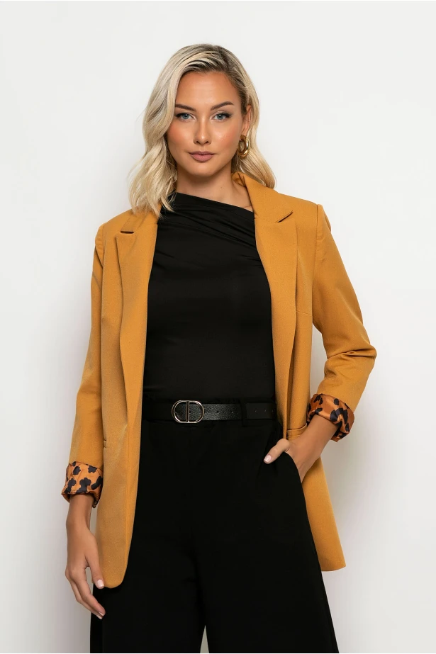 Blazer με leopard φόδρα μουσταρδί Blazer με leopard φόδρα μουσταρδί