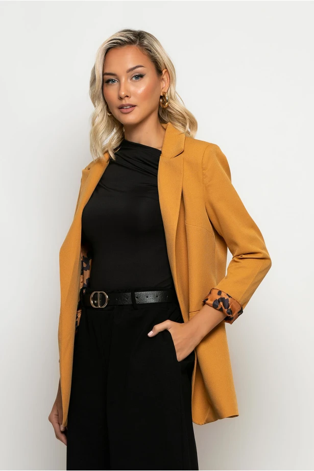 Blazer με leopard φόδρα μουσταρδί Blazer με leopard φόδρα μουσταρδί