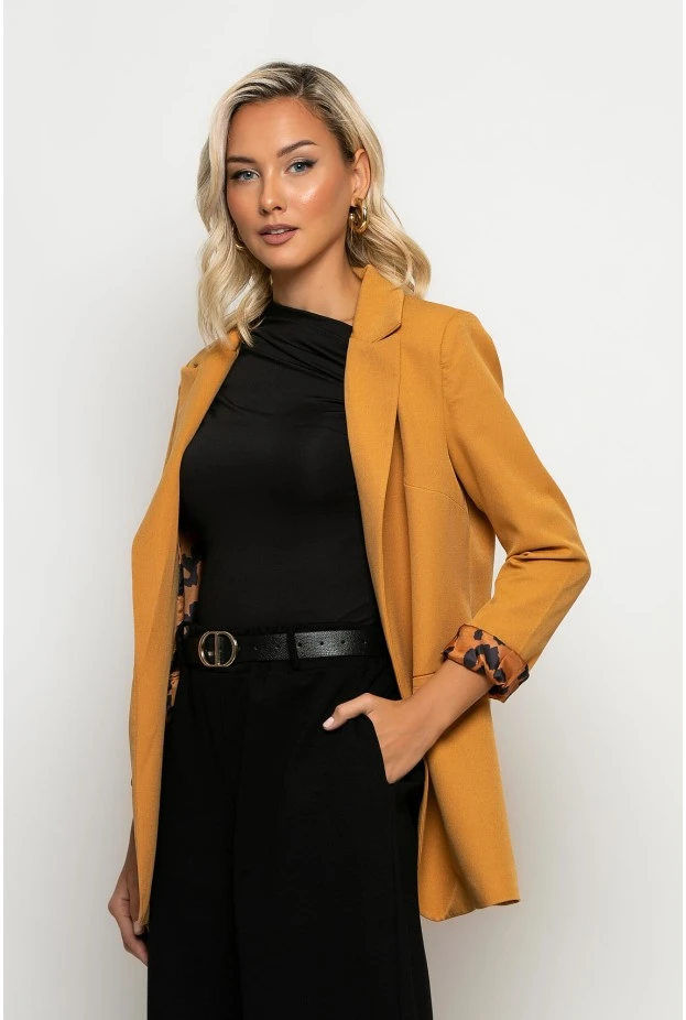 Blazer με leopard φόδρα μουσταρδί
