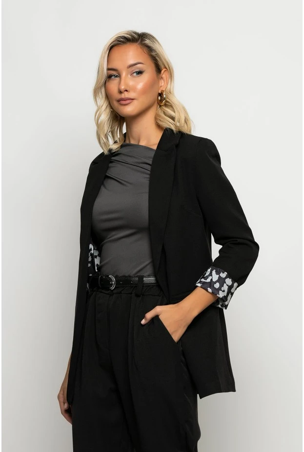 Blazer με leopard φόδρα μαύρο