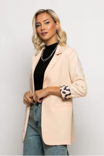 Blazer με leopard φόδρα ροδακινί