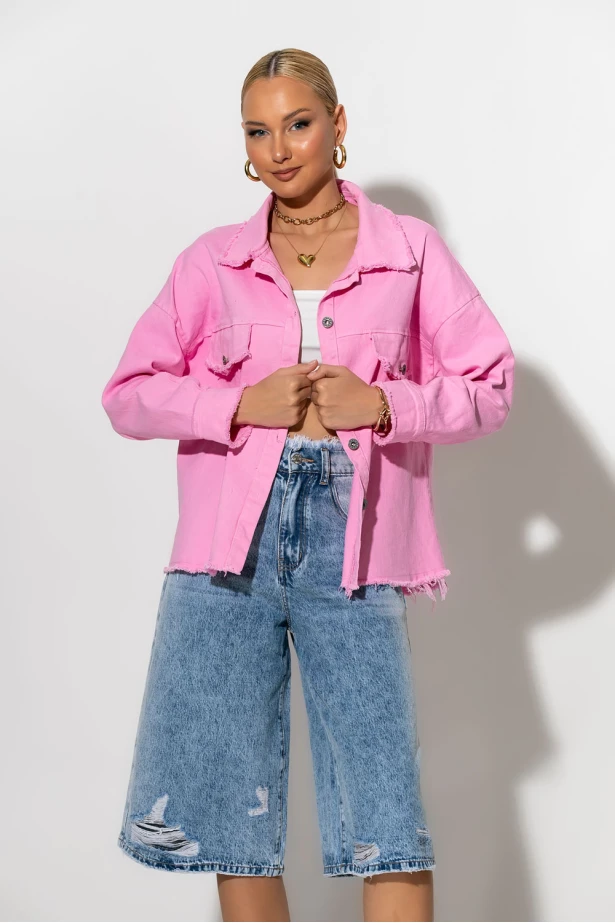 Jean jacket με ξέφτια ροζ Jean jacket με ξέφτια ροζ