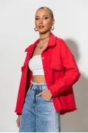 Jean jacket με ξέφτια κόκκινο Jean jacket με ξέφτια κόκκινο