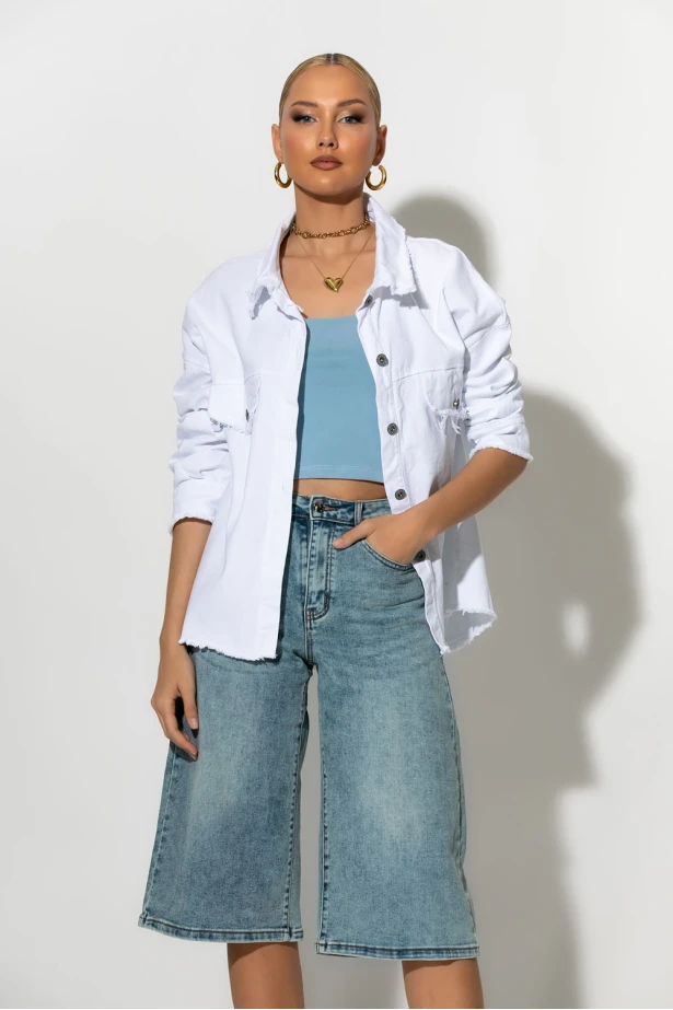 Jean jacket με ξέφτια λευκό Jean jacket με ξέφτια λευκό