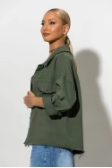 Jean jacket με ξέφτια χακί Jean jacket με ξέφτια χακί
