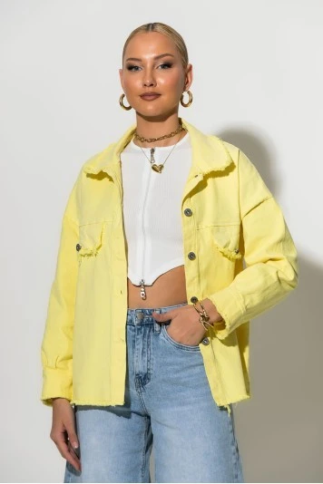  Jean jacket με ξέφτια ροζ 