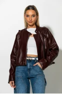 Jacket leather με φερμουάρ μπορντό