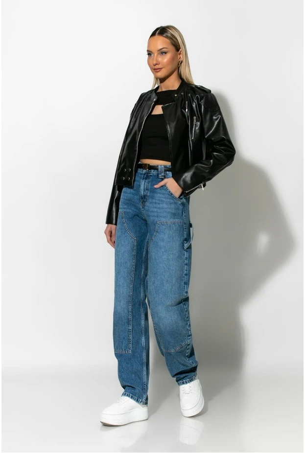 Jacket leather με φερμουάρ μαύρο