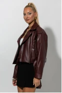 Jacket δερματίνη με ζώνη και φερμουάρ μπορντό Jacket δερματίνη με ζώνη και φερμουάρ μπορντό