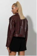 Jacket δερματίνη με ζώνη και φερμουάρ μπορντό Jacket δερματίνη με ζώνη και φερμουάρ μπορντό