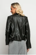 Jacket δερματίνη με ζωνάκια στο πλάι μαύρο Jacket δερματίνη με ζωνάκια στο πλάι μαύρο