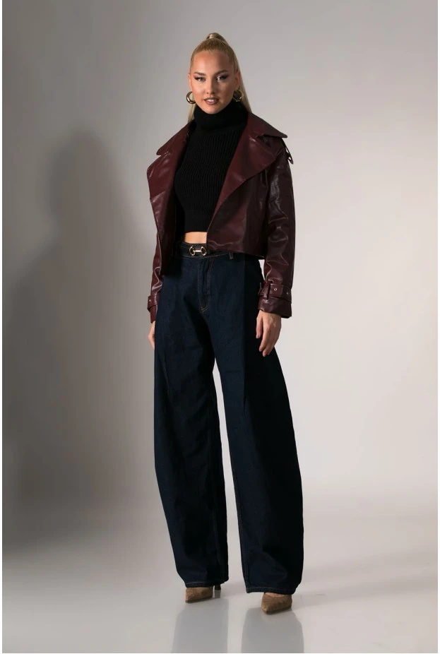 Jacket δερματίνη με γιακά μπορντό