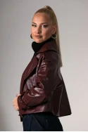 Jacket δερματίνη με γιακά μπορντό
