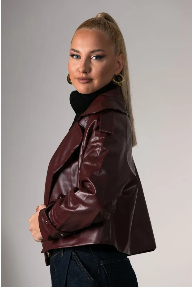 Jacket δερματίνη με γιακά μπορντό