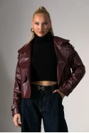 Jacket δερματίνη με γιακά μπορντό