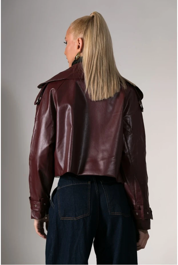 Jacket δερματίνη με γιακά μπορντό