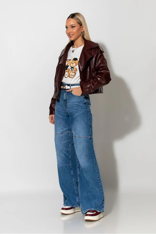 Jacket δερματίνη με γιακά μπορντό Jacket δερματίνη με γιακά μπορντό