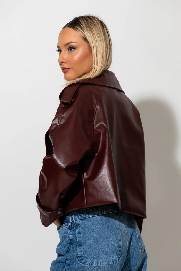 Jacket leather με φερμουάρ μπορντό