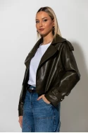 Jacket δερματίνη με γιακά λαδί Jacket δερματίνη με γιακά λαδί