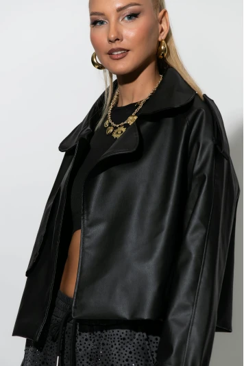 Jacket δερματίνη με γιακά μπορντό