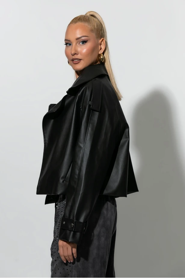 Jacket δερματίνη με γιακά μαύρο Jacket δερματίνη με γιακά μαύρο