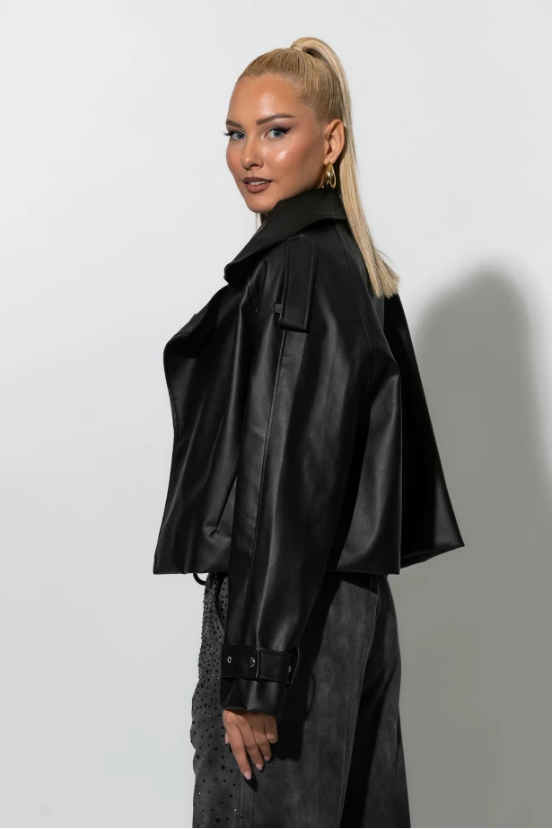 Jacket δερματίνη με γιακά μαύρο Jacket δερματίνη με γιακά μαύρο