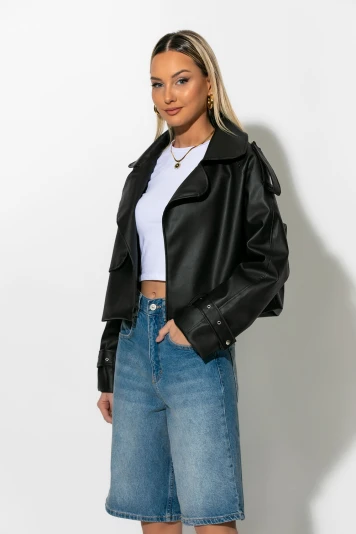 Jacket δερματίνη με γιακά μαύρο
