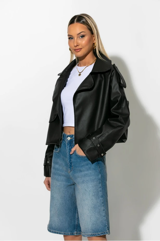 Jacket δερματίνη με γιακά μαύρο