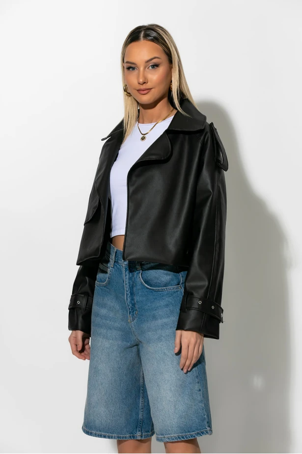 Jacket δερματίνη με γιακά μαύρο