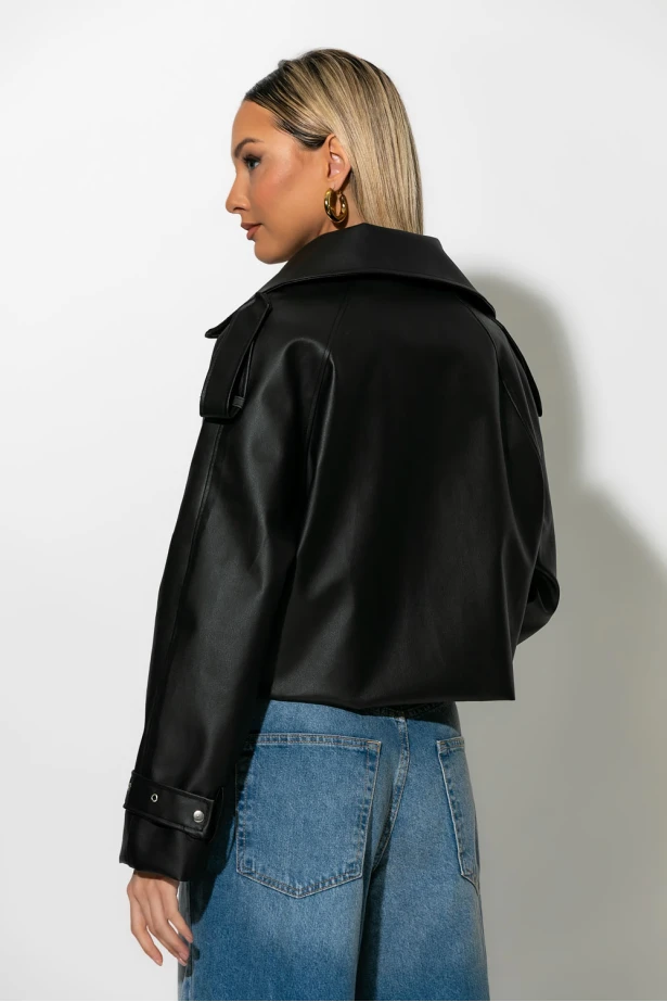 Jacket δερματίνη με γιακά μαύρο