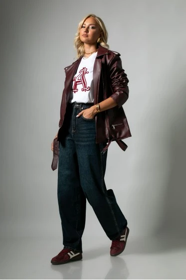 Oversized leather jacket μπορντό