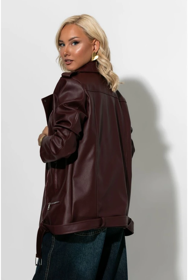 Oversized leather jacket μπορντό