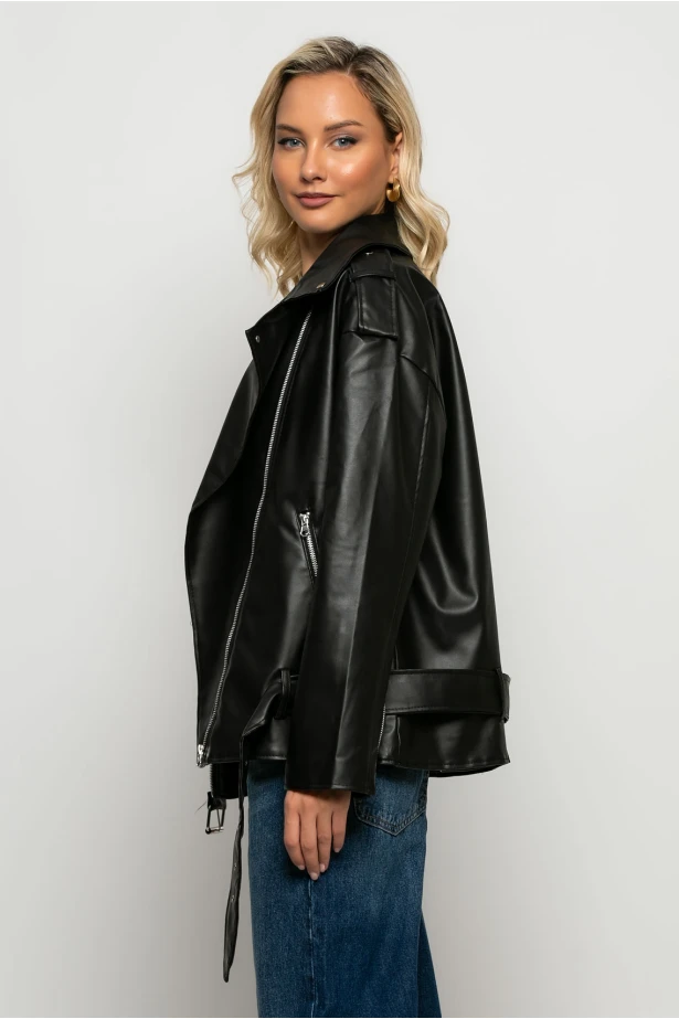 Oversized leather jacket μαύρο Oversized leather jacket μαύρο