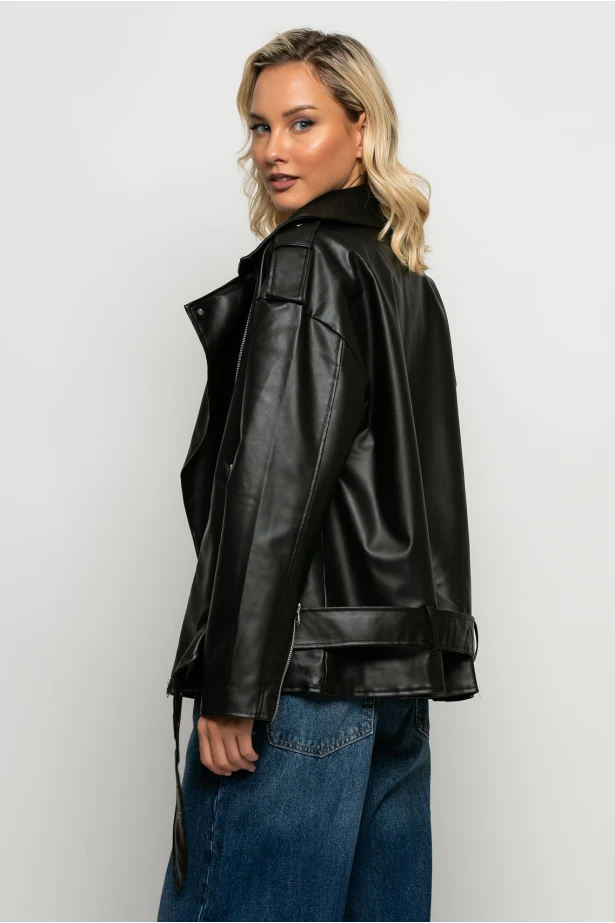 Oversized leather jacket μαύρο Oversized leather jacket μαύρο