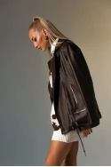 Oversized leather jacket καφέ