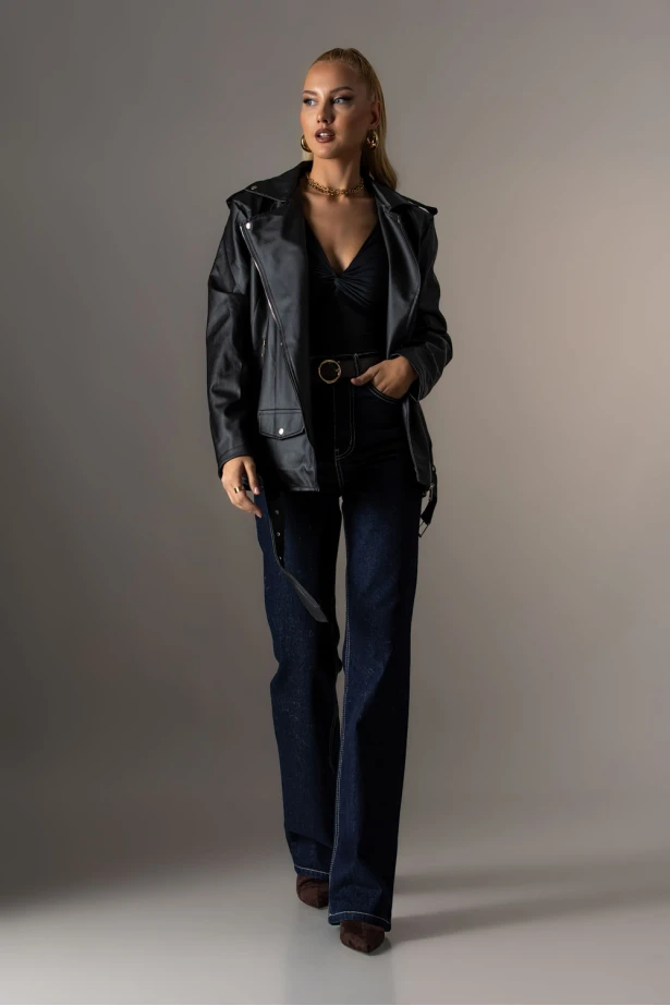 Oversized leather jacket μαύρο Oversized leather jacket μαύρο
