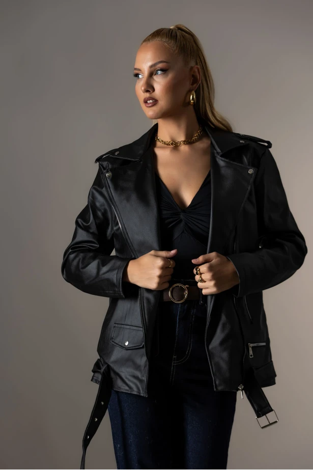 Oversized leather jacket μαύρο Oversized leather jacket μαύρο