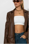 Oversized leather jacket σοκολά Oversized leather jacket σοκολά