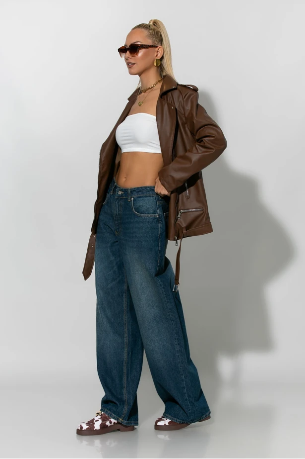 Oversized leather jacket σοκολά Oversized leather jacket σοκολά