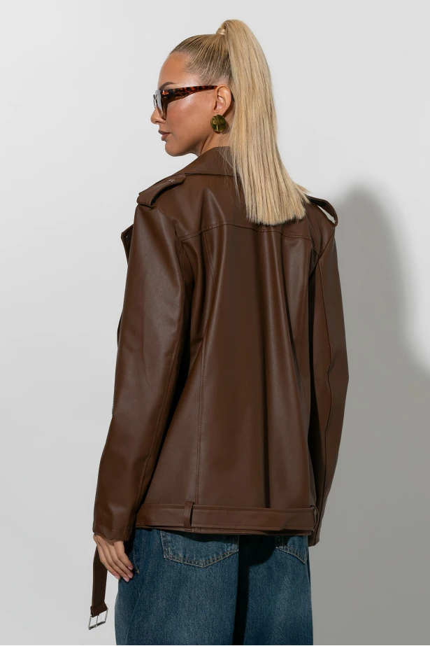 Oversized leather jacket σοκολά Oversized leather jacket σοκολά