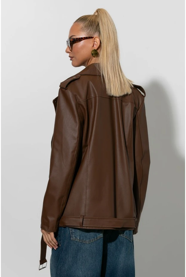 Oversized leather jacket σοκολά